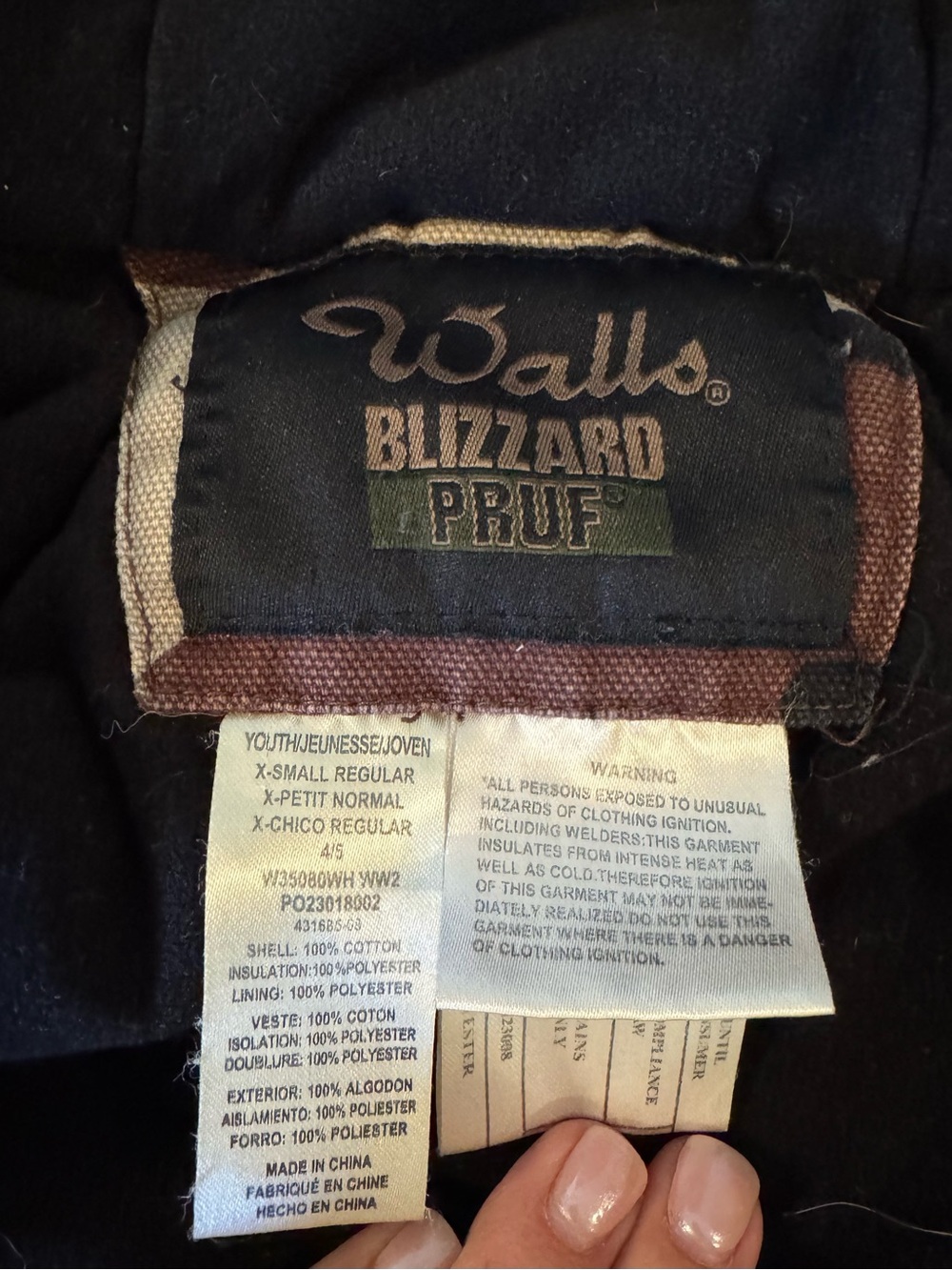 Walls Blizzard Pruf Camo Zip Hooded Winter Jacket - Green Brown Tan Boys XS 4/5 - Picture 5 of 5